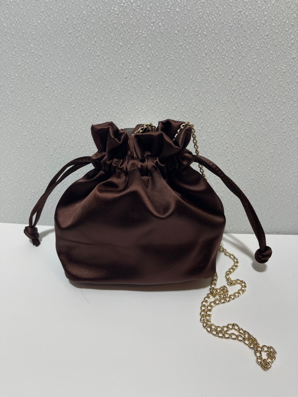 3/$30 H&M Beauty Brown Satin Drawstring Make-up Bag with Gold Chain